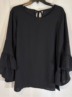 Black Ruffle-Sleeve Blouse
